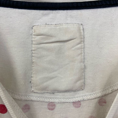 古着 used　半袖ロゴプリントクルーネックTシャツ　ドット柄　水玉模様　CHILL HOMME　白　赤　レトロデザイン
