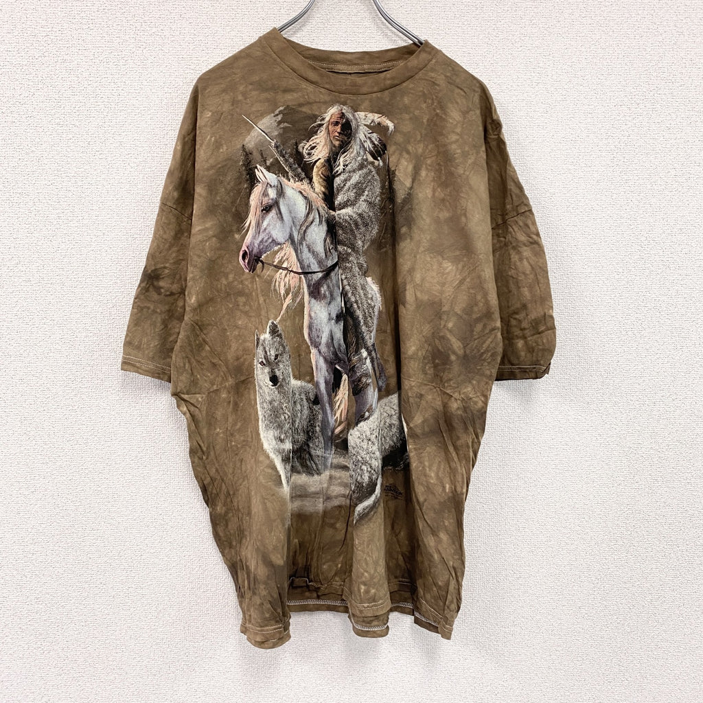 00s　THE MOUNTAIN　半袖プリントTシャツ　アニマルT　タイダイ　茶色　ブラウン　XXXLサイズ