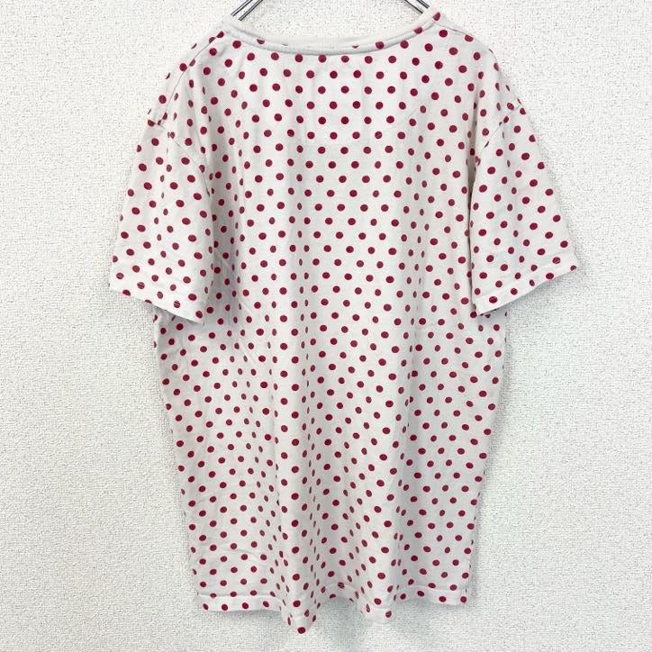 古着 used　半袖ロゴプリントクルーネックTシャツ　ドット柄　水玉模様　CHILL HOMME　白　赤　レトロデザイン