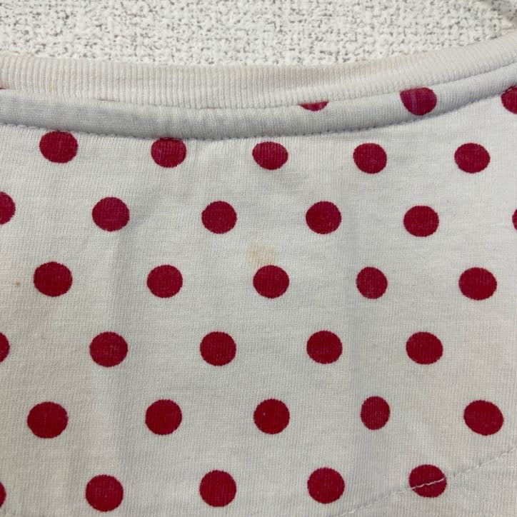 古着 used　半袖ロゴプリントクルーネックTシャツ　ドット柄　水玉模様　CHILL HOMME　白　赤　レトロデザイン