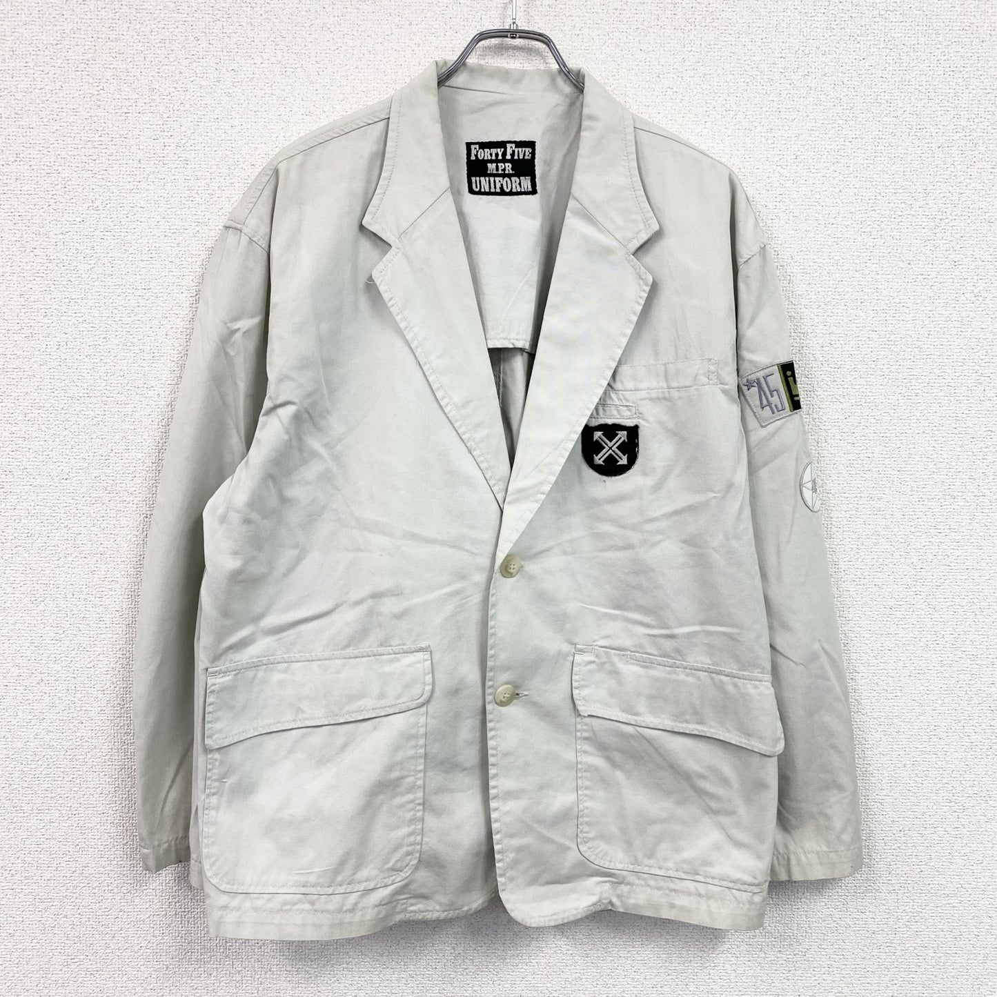 ～80s　UNIFORM 45 MPR　テーラードジャケット　ワークジャケット　ワッペン　ヴィンテージ　ライトグレー　48サイズ