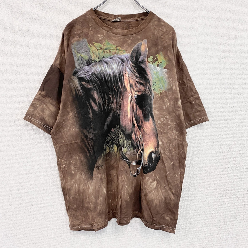 00s　THE MOUNTAIN　半袖プリントTシャツ　タイダイ　アニマルT　茶色　ブラウン　XXLサイズ