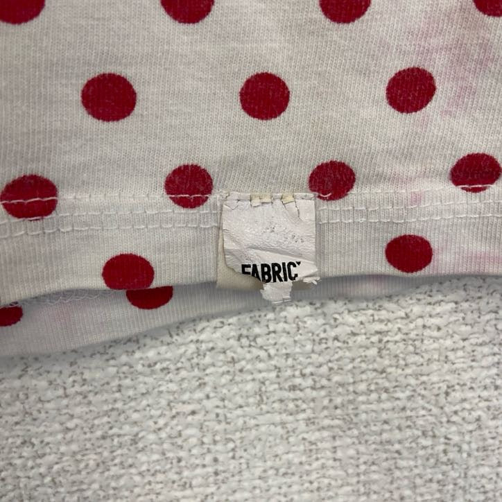 古着 used　半袖ロゴプリントクルーネックTシャツ　ドット柄　水玉模様　CHILL HOMME　白　赤　レトロデザイン