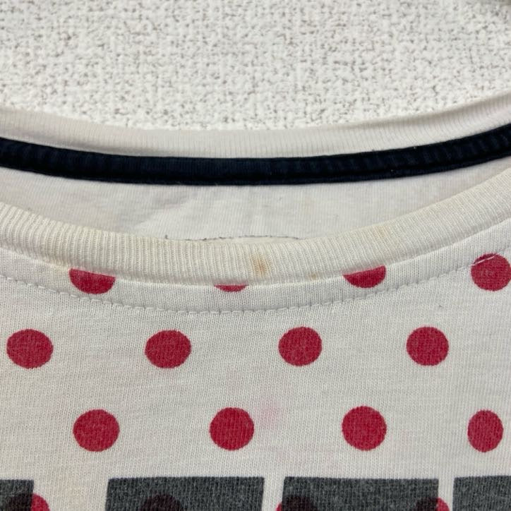 古着 used　半袖ロゴプリントクルーネックTシャツ　ドット柄　水玉模様　CHILL HOMME　白　赤　レトロデザイン