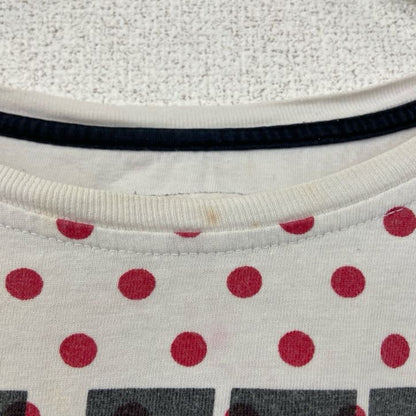 古着 used　半袖ロゴプリントクルーネックTシャツ　ドット柄　水玉模様　CHILL HOMME　白　赤　レトロデザイン