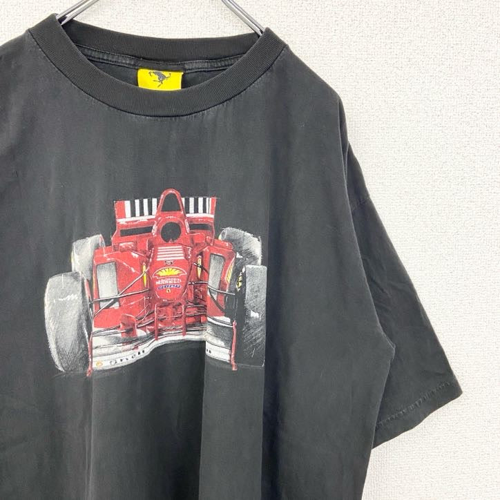 古着 used　FERRARI　フェラーリ　半袖カーデザイン両面プリントTシャツ　F1　自動車　黒　ブラック　XLサイズ