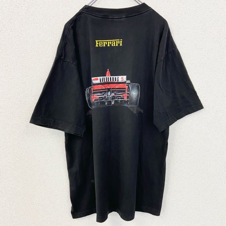 古着 used　FERRARI　フェラーリ　半袖カーデザイン両面プリントTシャツ　F1　自動車　黒　ブラック　XLサイズ