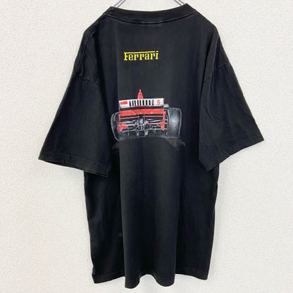 古着 used　FERRARI　フェラーリ　半袖カーデザイン両面プリントTシャツ　F1　自動車　黒　ブラック　XLサイズ