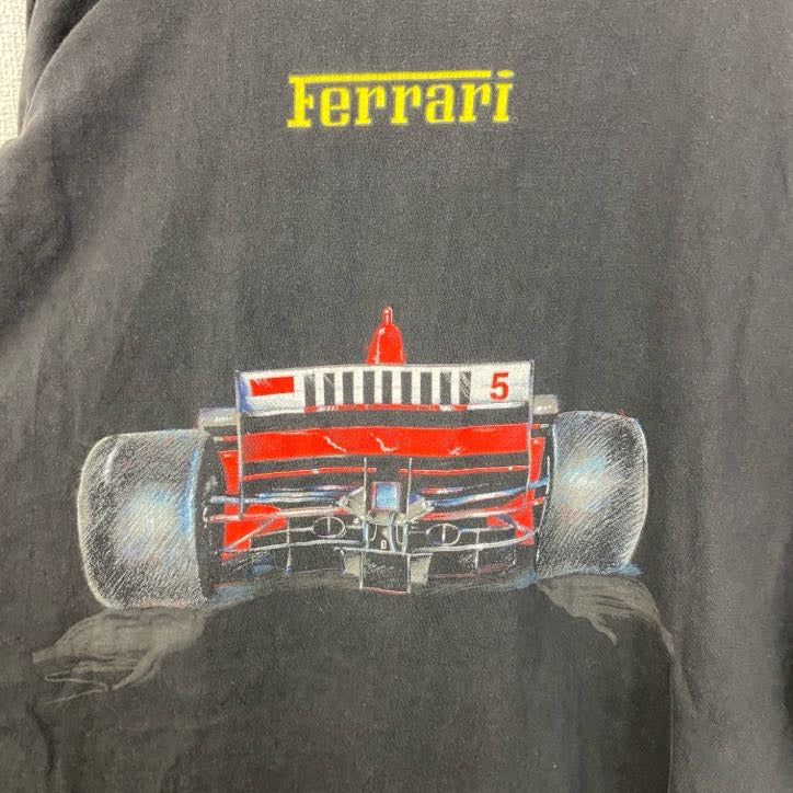 古着 used　FERRARI　フェラーリ　半袖カーデザイン両面プリントTシャツ　F1　自動車　黒　ブラック　XLサイズ