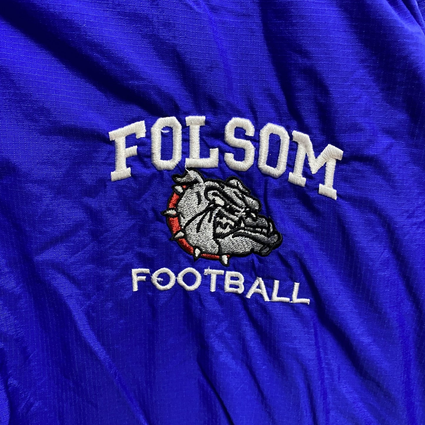 古着 used　PRO CELEBRITY　長袖ハーフジップブルゾン　ポイント刺繍　FOLSOM　フットボール　青　2XLサイズ