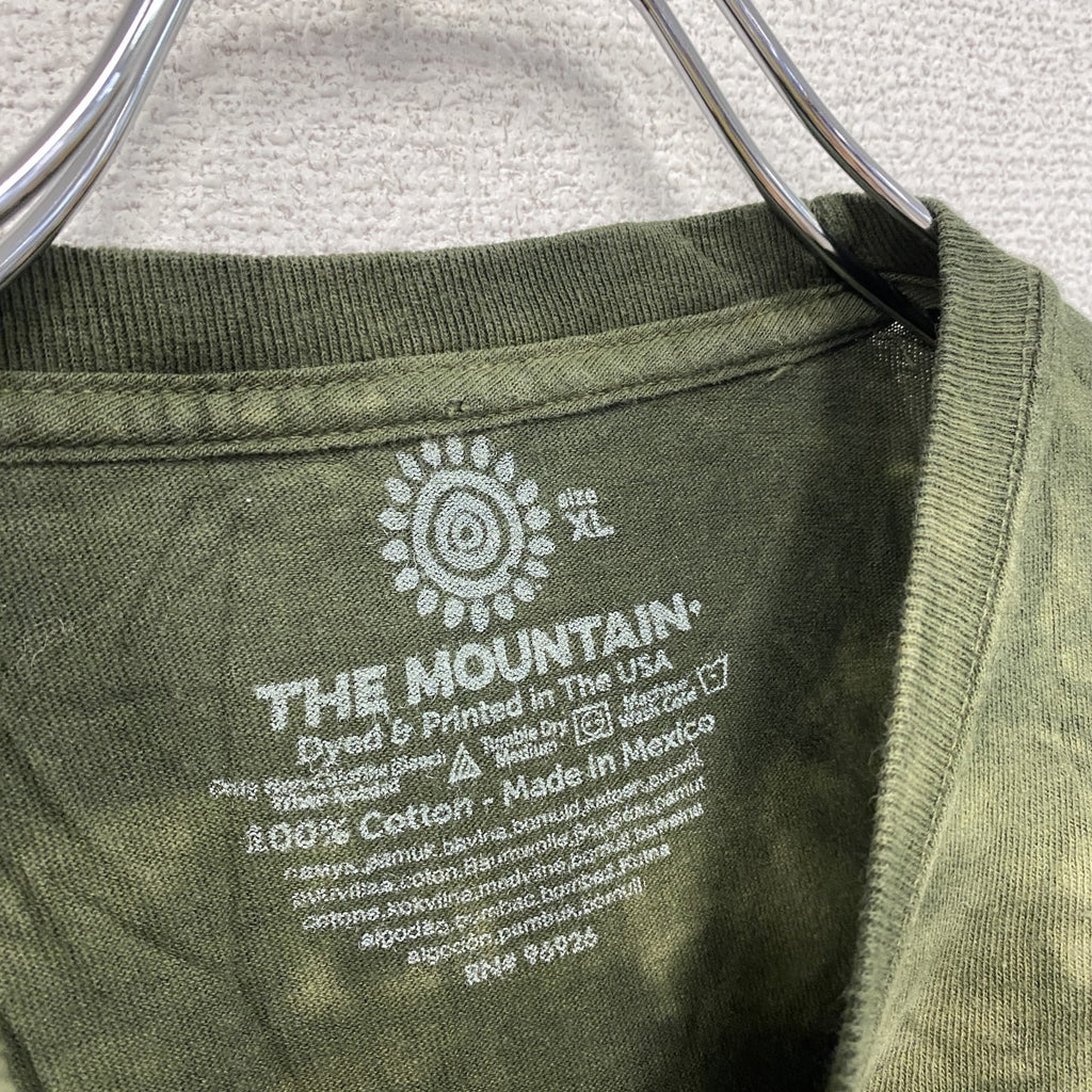 THE MOUNTAIN　ザマウンテン　半袖アニマルプリントTシャツ　タイダイ柄　カーキ　XLサイズ