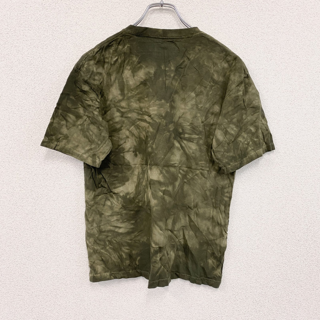 THE MOUNTAIN　ザマウンテン　半袖アニマルプリントTシャツ　タイダイ柄　カーキ　XLサイズ