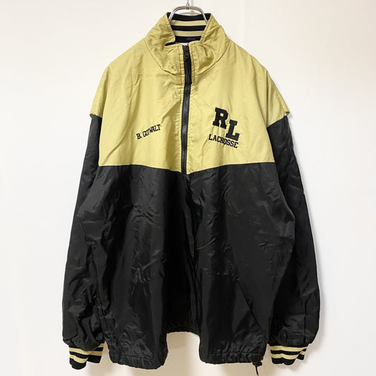 古着 used　BSPORTS　USA製　長袖デザインナイロンジャケット　ジップアップアウター　ワンポイント刺繍　XLサイズ