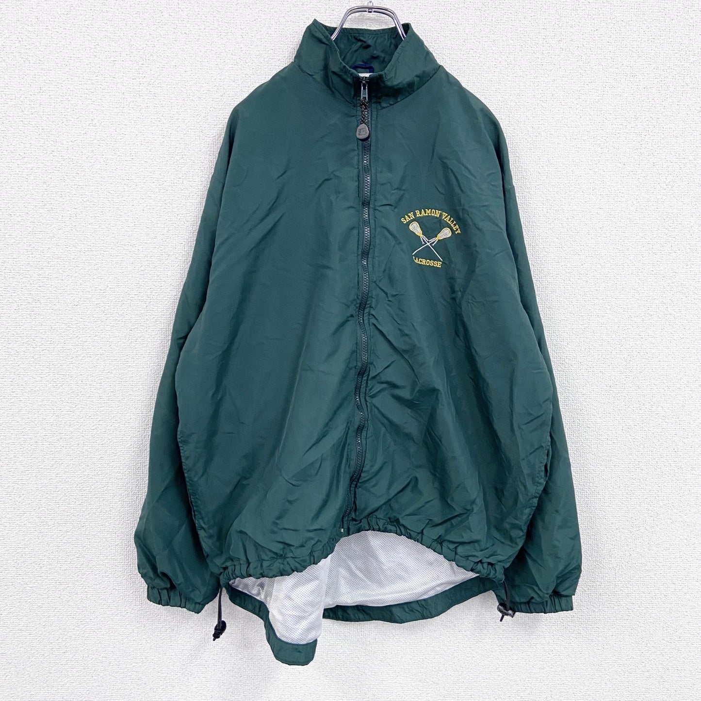 90s　Boathouse　フルジップナイロンジャケット　アーチプリント　ヴィンテージ　ディープグリーン　Lサイズ