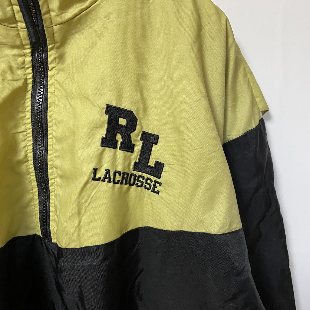 古着 used　BSPORTS　USA製　長袖デザインナイロンジャケット　ジップアップアウター　ワンポイント刺繍　XLサイズ