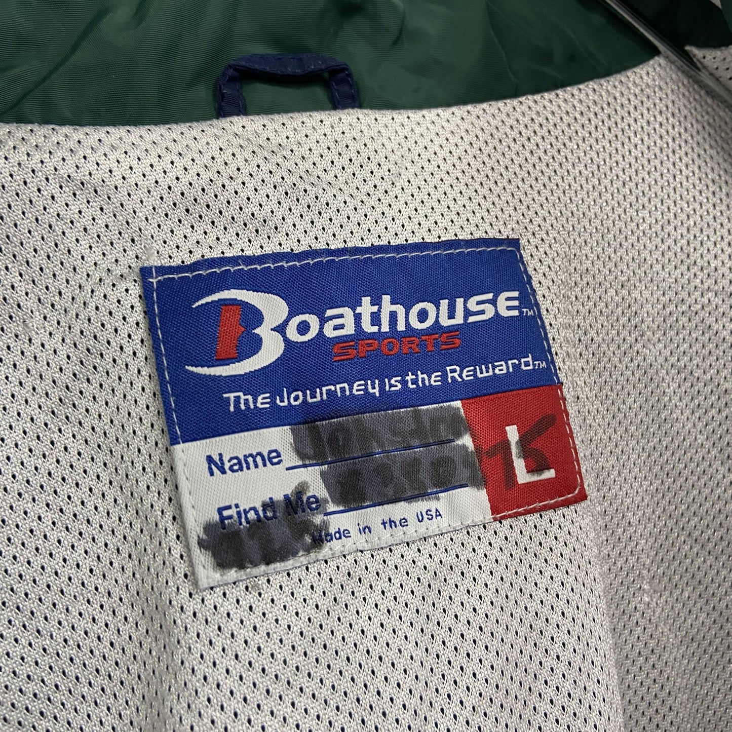 90s　Boathouse　フルジップナイロンジャケット　アーチプリント　ヴィンテージ　ディープグリーン　Lサイズ