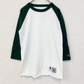 古着 used　champion チャンピオン　長袖七分袖Tシャツ　緑　白　バイカラー　ノームコア　クルーネック　Mサイズ