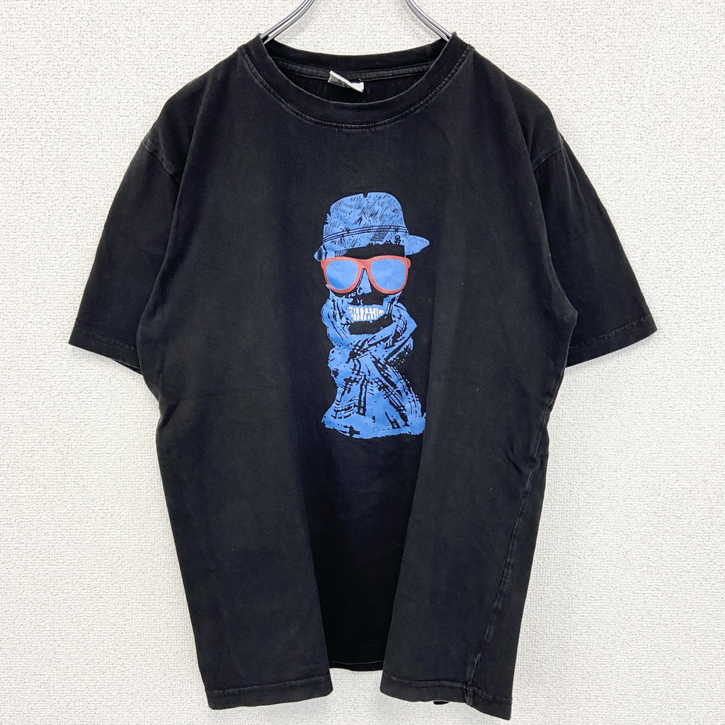 古着 used　Fashion Castle　半袖プリントTシャツ　スカル　ギャング　黒　ブラック　カジュアルデザイン　XLサイズ