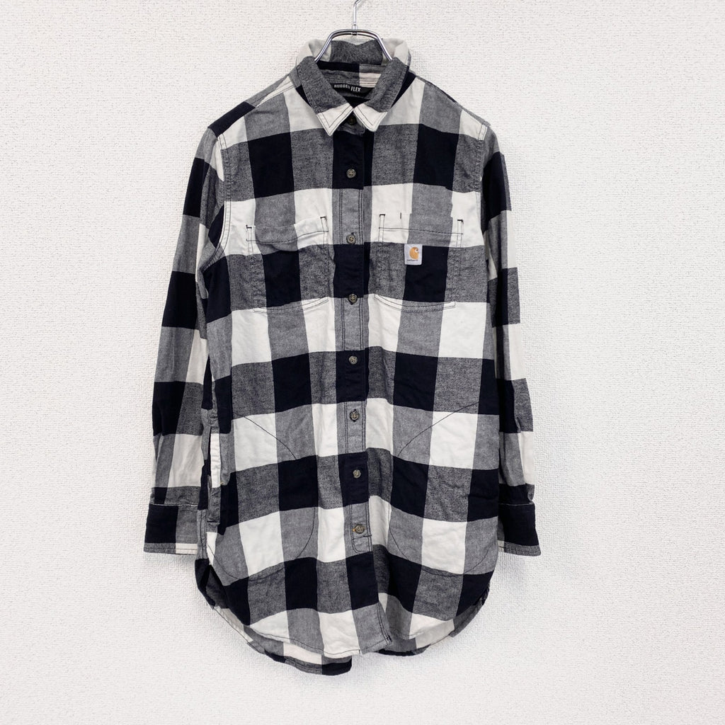 Carhartt　カーハート　長袖ネルシャツワンピース　ブロックチェック　ホワイト　ブラック　M(8-10)サイズ
