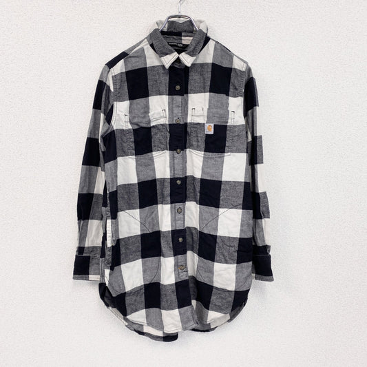 Carhartt　カーハート　長袖ネルシャツワンピース　ブロックチェック　ホワイト　ブラック　M(8-10)サイズ