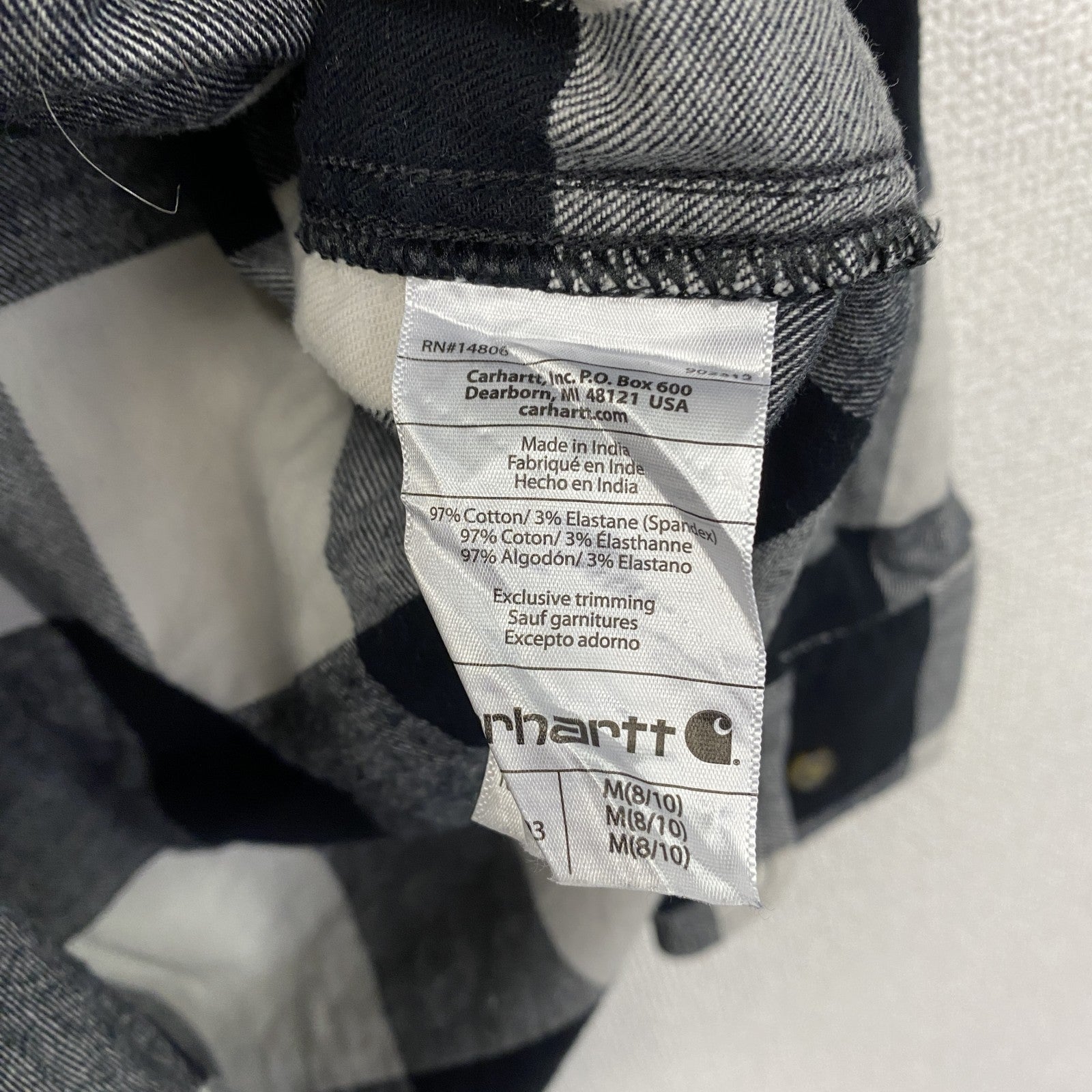 Carhartt　カーハート　長袖ネルシャツワンピース　ブロックチェック　ホワイト　ブラック　M(8-10)サイズ