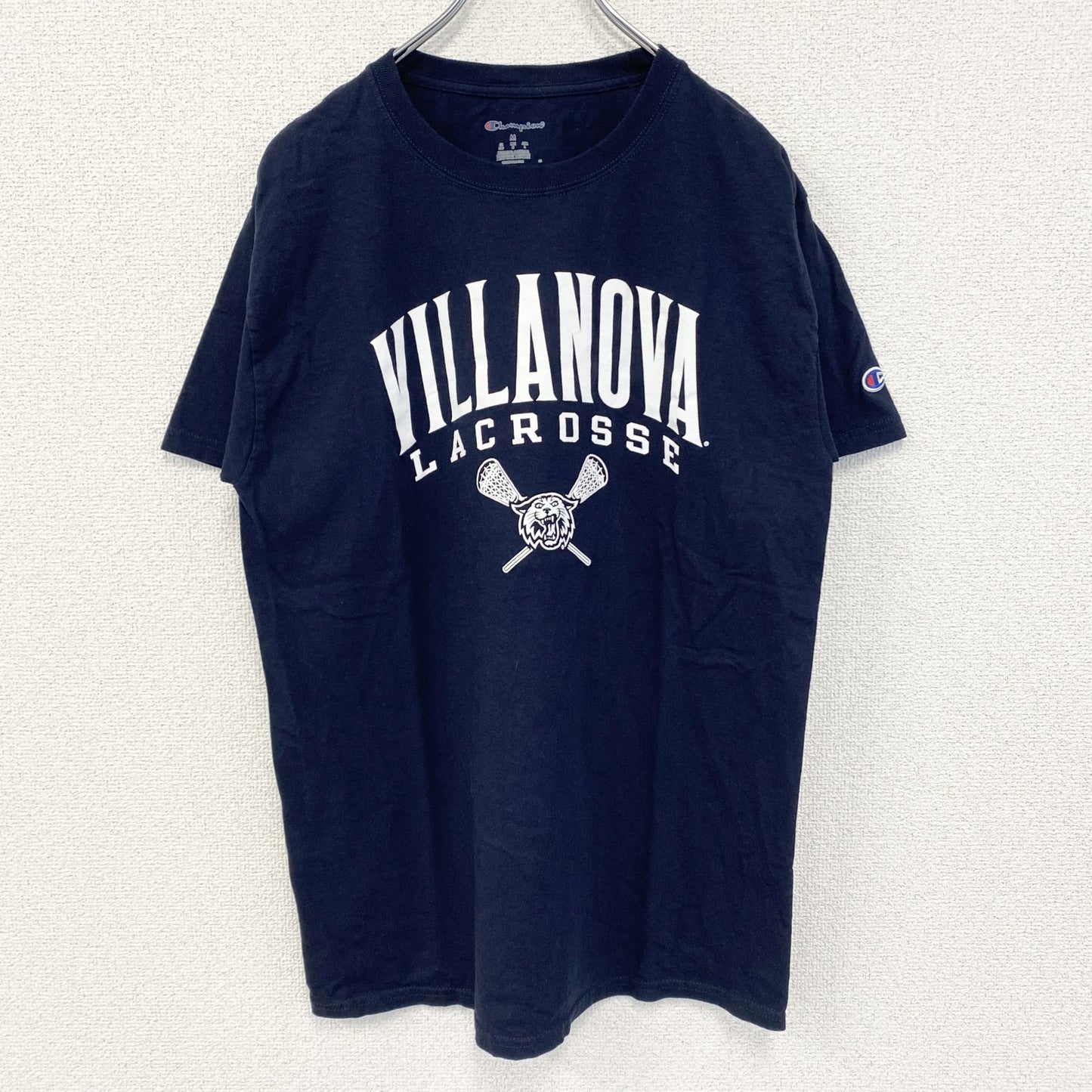 古着 used　champion チャンピオン　半袖カレッジプリントTシャツ　ビラノバ大学　ラクロス　ネイビー　紺　Mサイズ