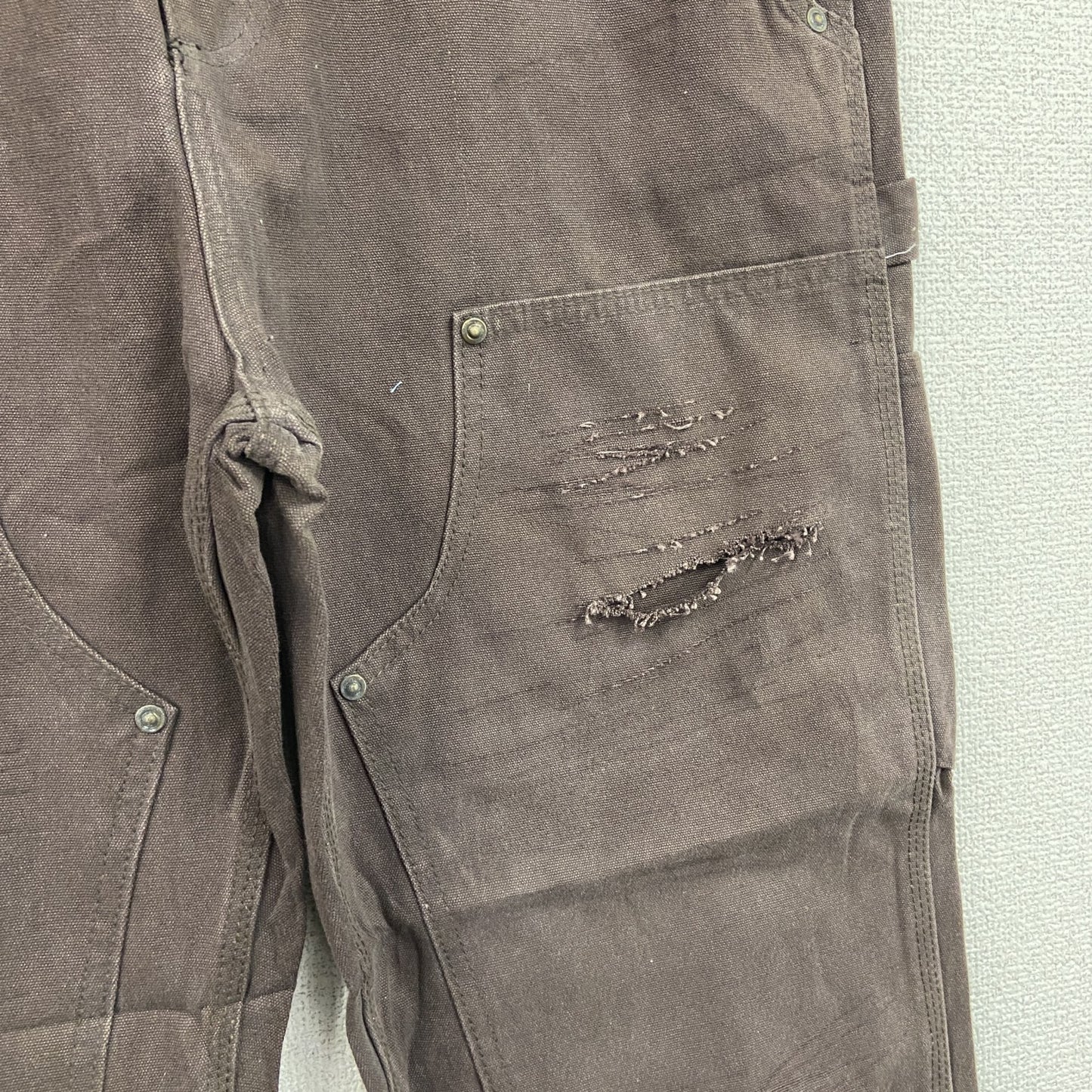 ノーブランド　ダメージ加工　ダブルニーペインターパンツ　ブラウン