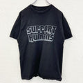 SUPPORT HUMANS　半袖プリントTシャツ　英字プリント　ドロップシャドウ　クルーネック　黒　ブラック　Mサイズ