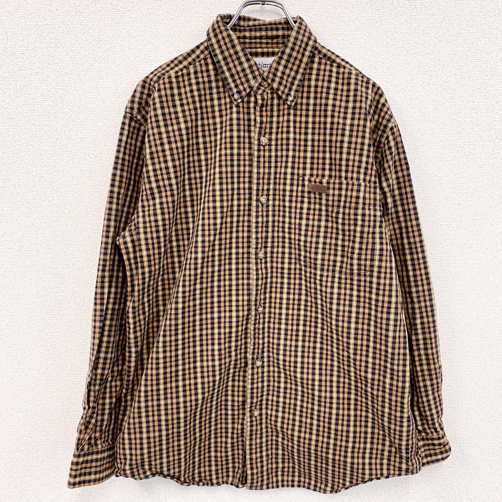 Carhartt　カーハート　長袖ボタンダウンシャツ　ブラウン　ベージュ　Mサイズ