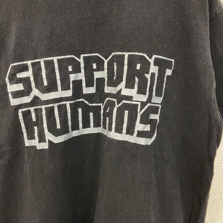 SUPPORT HUMANS　半袖プリントTシャツ　英字プリント　ドロップシャドウ　クルーネック　黒　ブラック　Mサイズ
