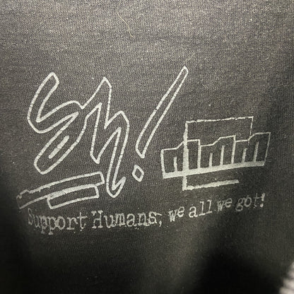 SUPPORT HUMANS　半袖プリントTシャツ　英字プリント　ドロップシャドウ　クルーネック　黒　ブラック　Mサイズ