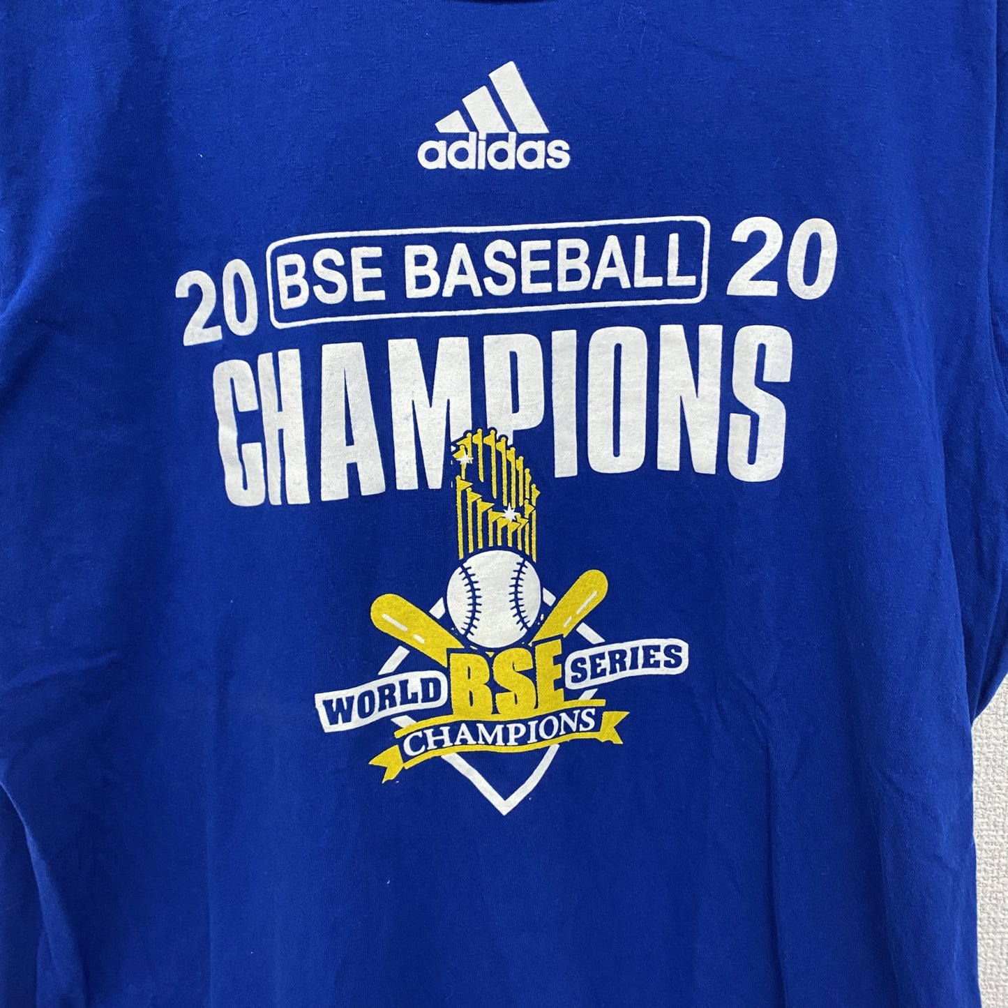 古着 used　adidas アディダス　半袖プリントTシャツ　野球　クルーネック　レトロデザイン　青　ブルー　Mサイズ