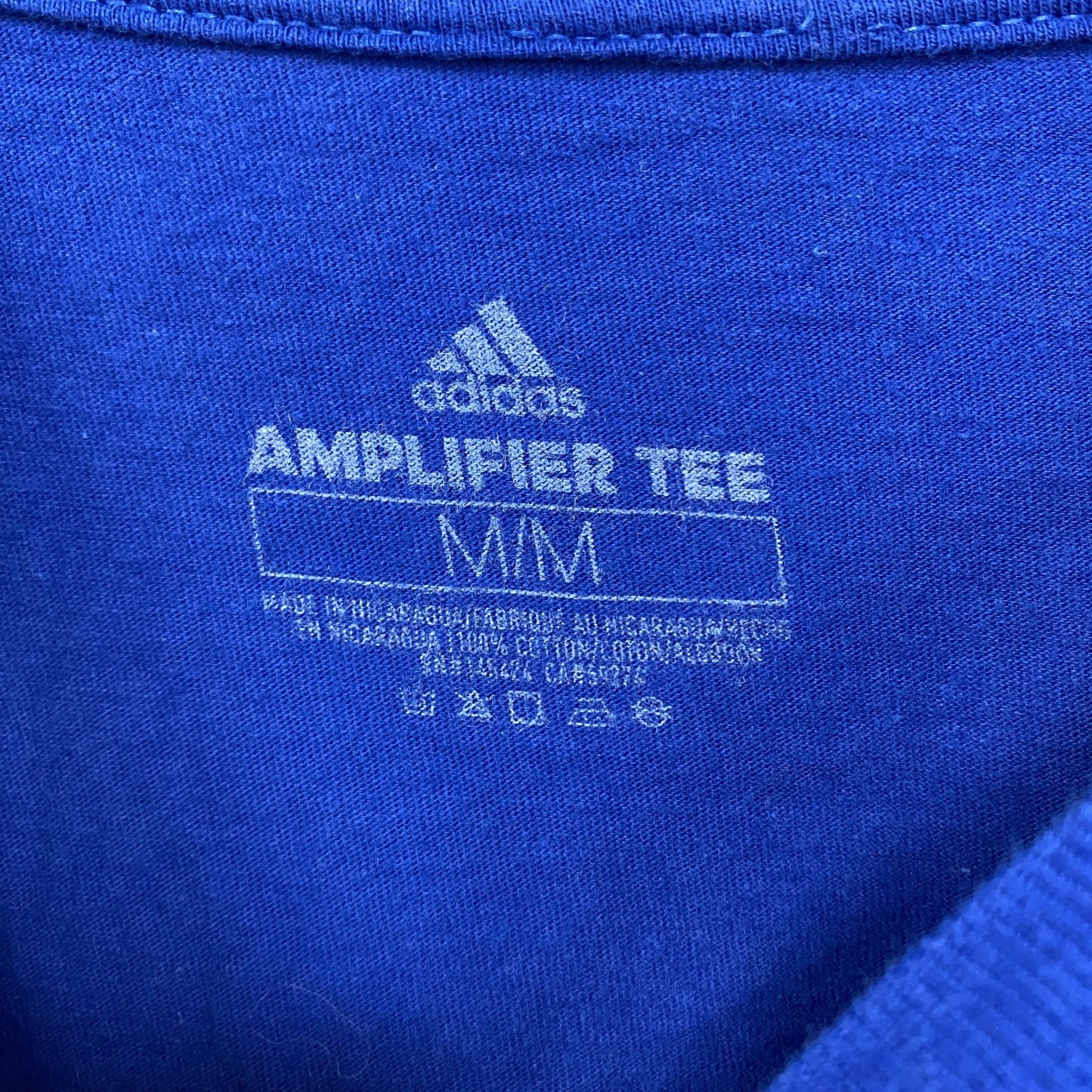 古着 used　adidas アディダス　半袖プリントTシャツ　野球　クルーネック　レトロデザイン　青　ブルー　Mサイズ