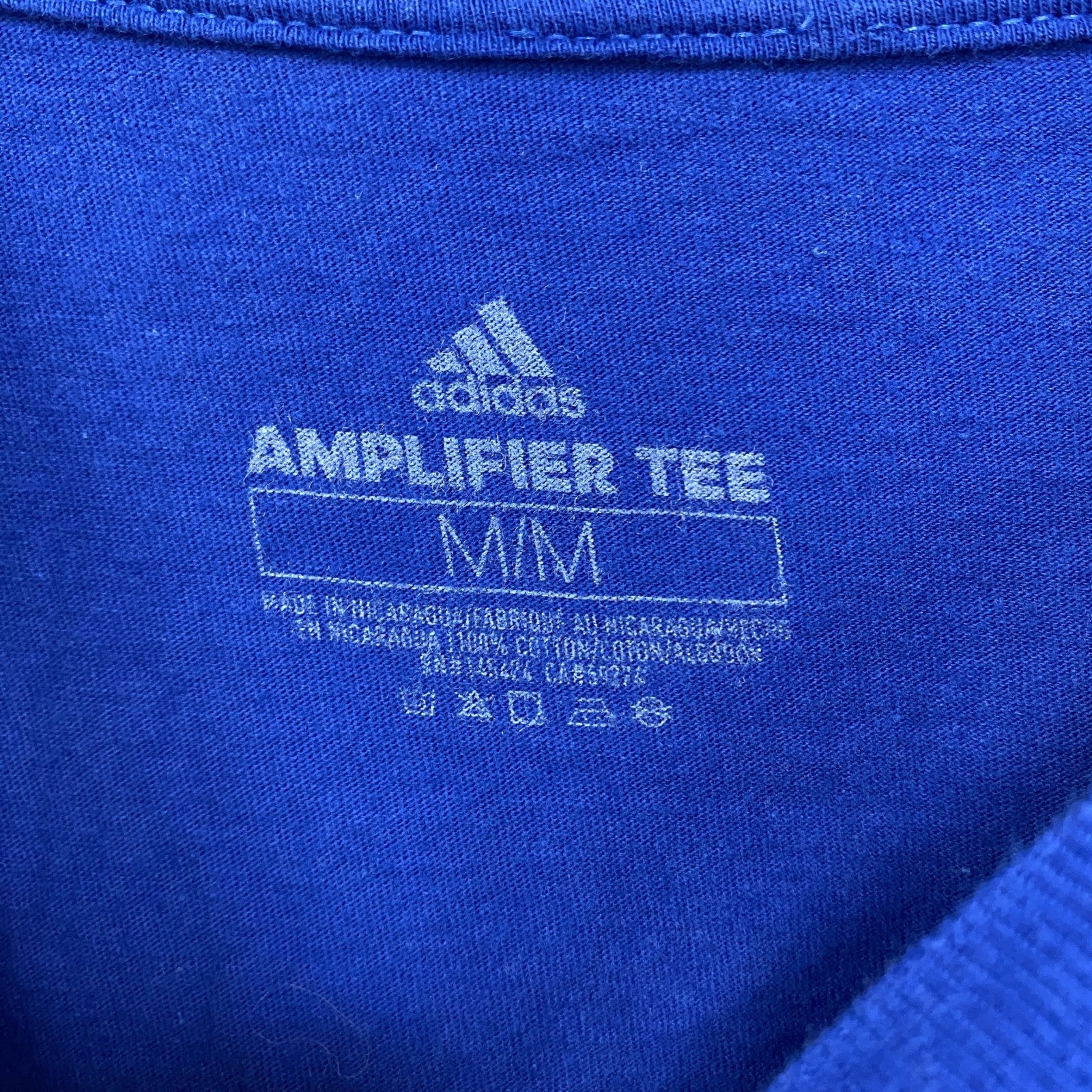 古着 used　adidas アディダス　半袖プリントTシャツ　野球　クルーネック　レトロデザイン　青　ブルー　Mサイズ