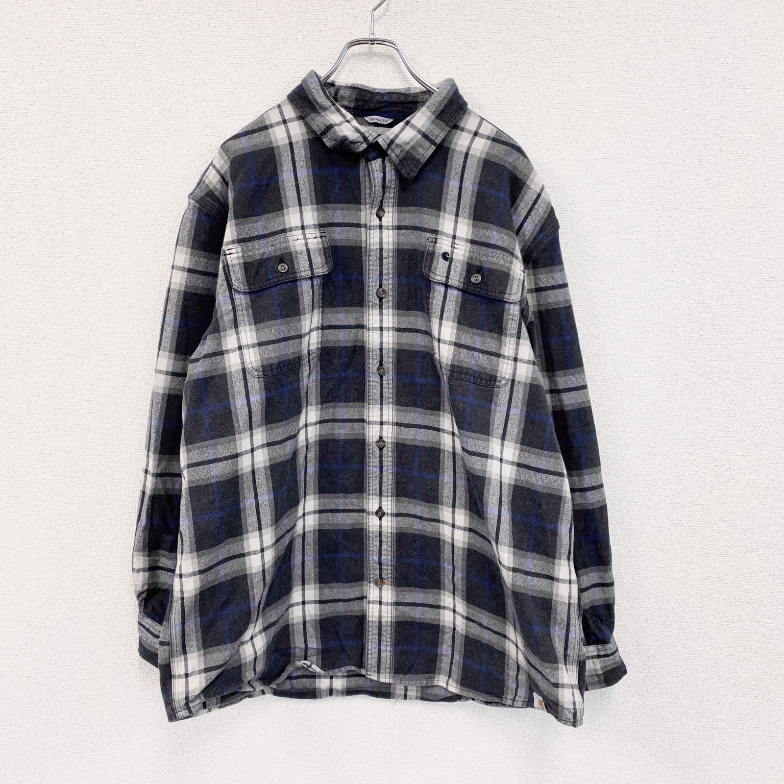 Carhartt　カーハート　長袖ネルシャツ　フラップポケット　マルチチェック　チャコールグレー　2XLサイズ