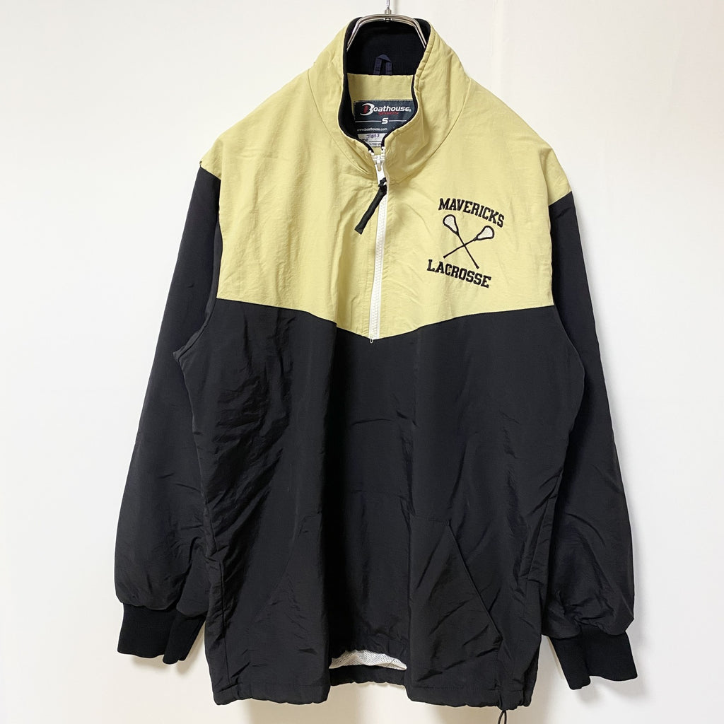 古着 used　Boathouse　長袖ハーフジップナイロンプルオーバー　ラクロス　レトロ　ハイネック　黒　ベージュ　Sサイズ