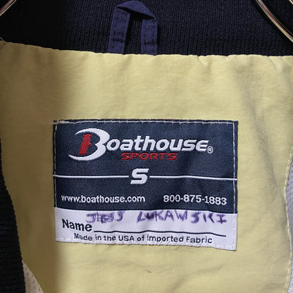 古着 used　Boathouse　長袖ハーフジップナイロンプルオーバー　ラクロス　レトロ　ハイネック　黒　ベージュ　Sサイズ