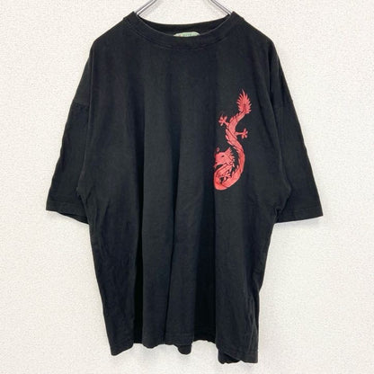 古着 used　NATIONAL OPTION　半袖プリントTシャツ　ドラゴン　龍　レトロ　春夏服　黒　クルーネック　XLサイズ