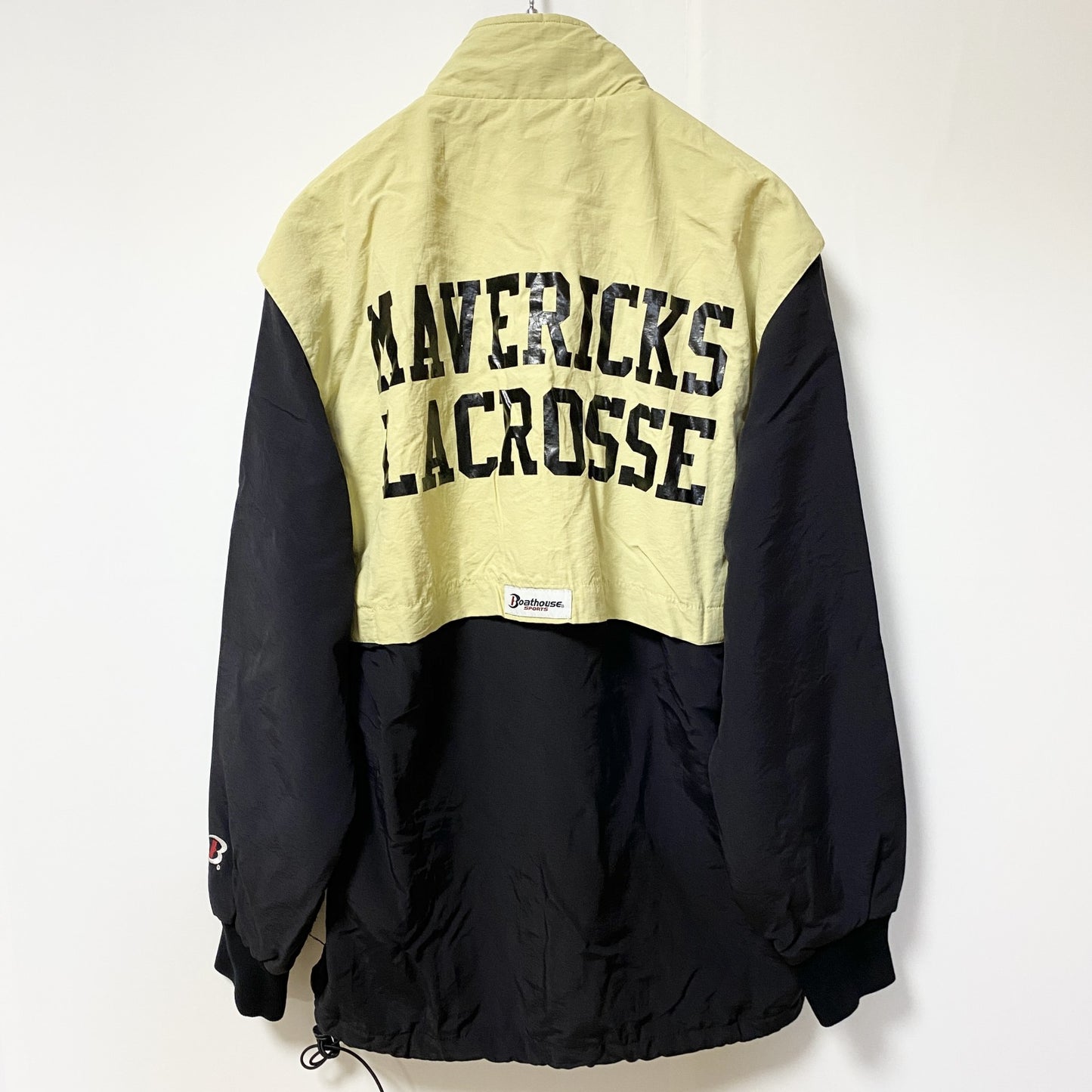 古着 used　Boathouse　長袖ハーフジップナイロンプルオーバー　ラクロス　レトロ　ハイネック　黒　ベージュ　Sサイズ