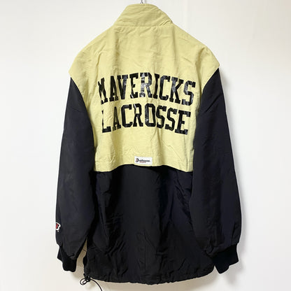 古着 used　Boathouse　長袖ハーフジップナイロンプルオーバー　ラクロス　レトロ　ハイネック　黒　ベージュ　Sサイズ