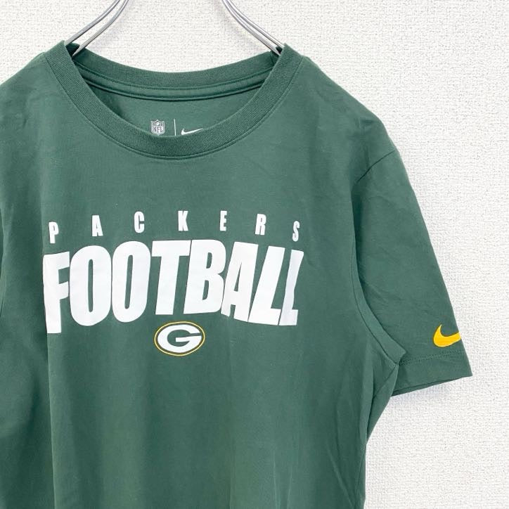 古着 used　NIKE ナイキ　半袖プリントTシャツ　スウッシュマーク　グリーン パッカーズ　アメフト　緑　Lサイズ