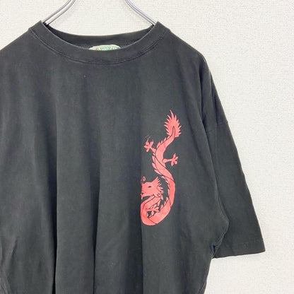 古着 used　NATIONAL OPTION　半袖プリントTシャツ　ドラゴン　龍　レトロ　春夏服　黒　クルーネック　XLサイズ