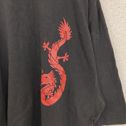 古着 used　NATIONAL OPTION　半袖プリントTシャツ　ドラゴン　龍　レトロ　春夏服　黒　クルーネック　XLサイズ