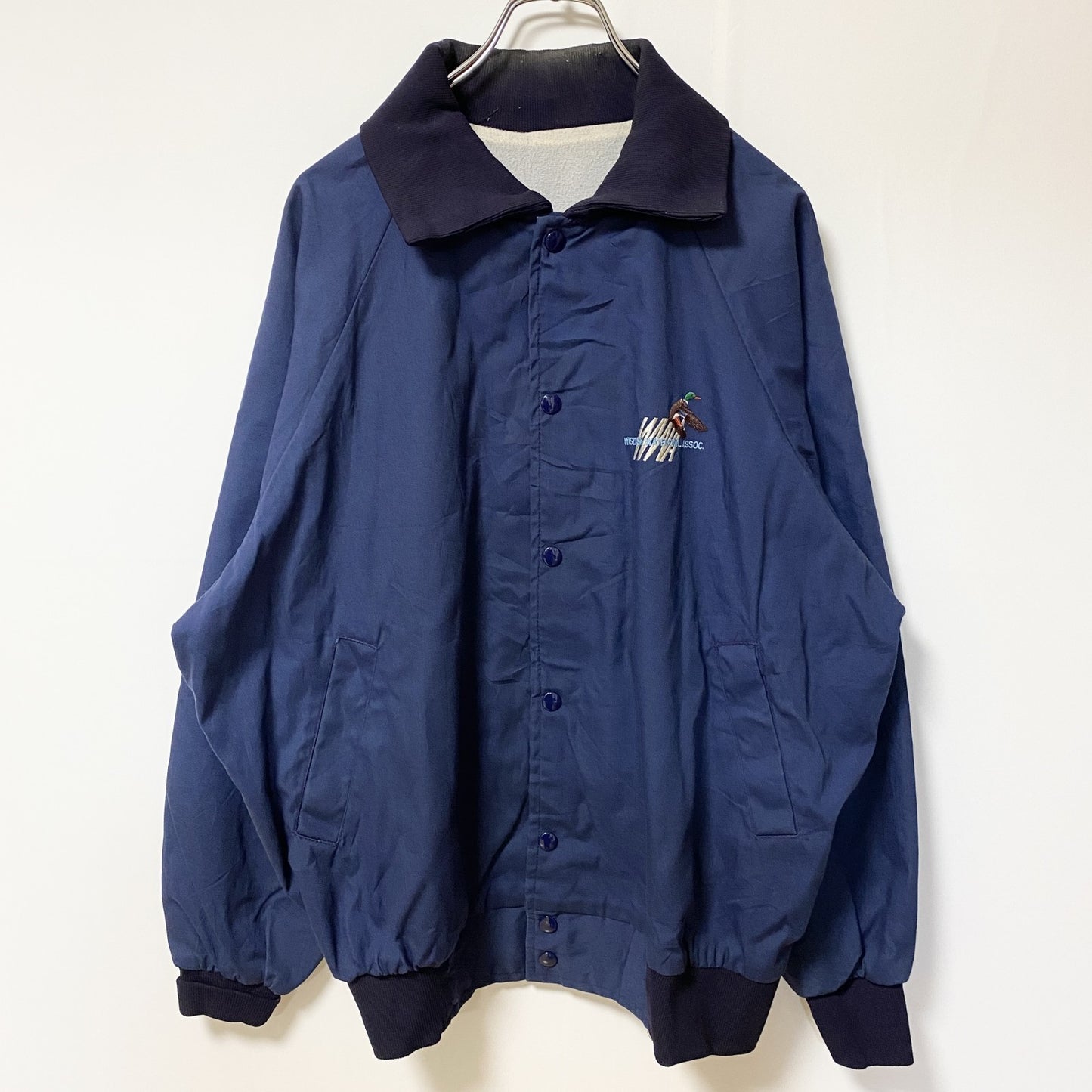 古着 used　Badger Jackets　長袖アニマル刺繍ジャケット　バックデザイン　ブルゾン　ネイビー　紺　レトロ　Mサイズ