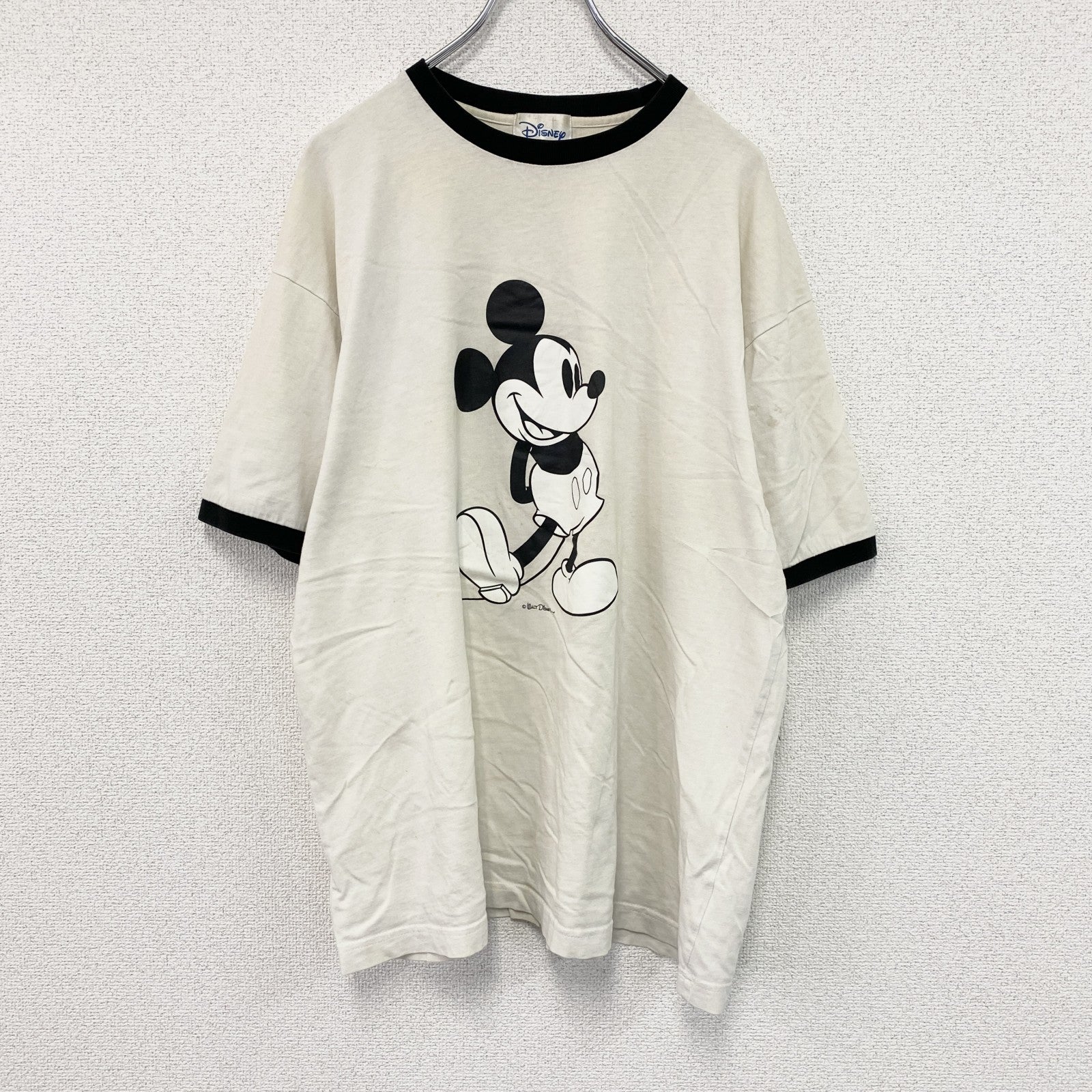 Disney　ディズニー　Mickey Mouse　ミッキーマウス　半袖キャラクターTシャツ　リンガーT　白　ホワイト　XLサイズ