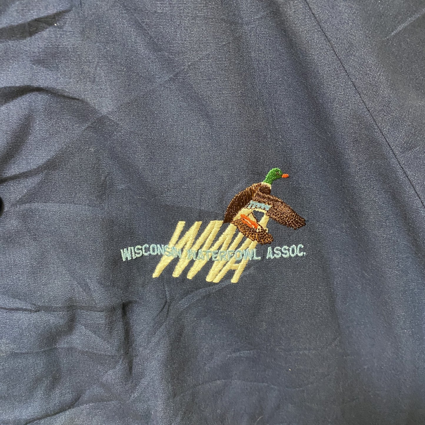 古着 used　Badger Jackets　長袖アニマル刺繍ジャケット　バックデザイン　ブルゾン　ネイビー　紺　レトロ　Mサイズ