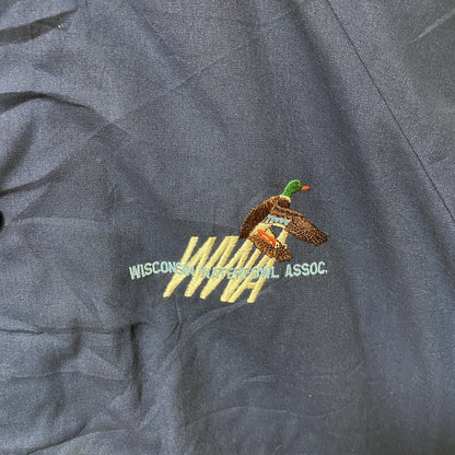 古着 used　Badger Jackets　長袖アニマル刺繍ジャケット　バックデザイン　ブルゾン　ネイビー　紺　レトロ　Mサイズ