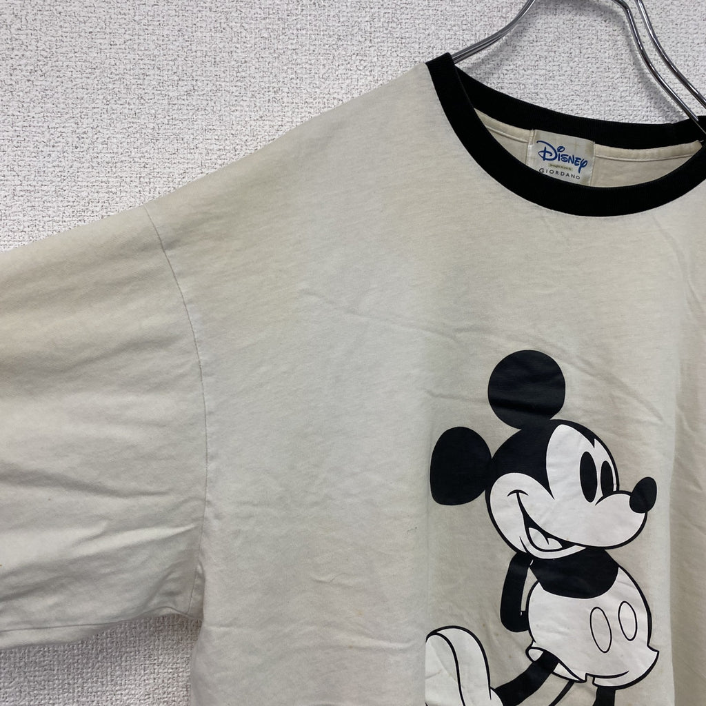 Disney　ディズニー　Mickey Mouse　ミッキーマウス　半袖キャラクターTシャツ　リンガーT　白　ホワイト　XLサイズ