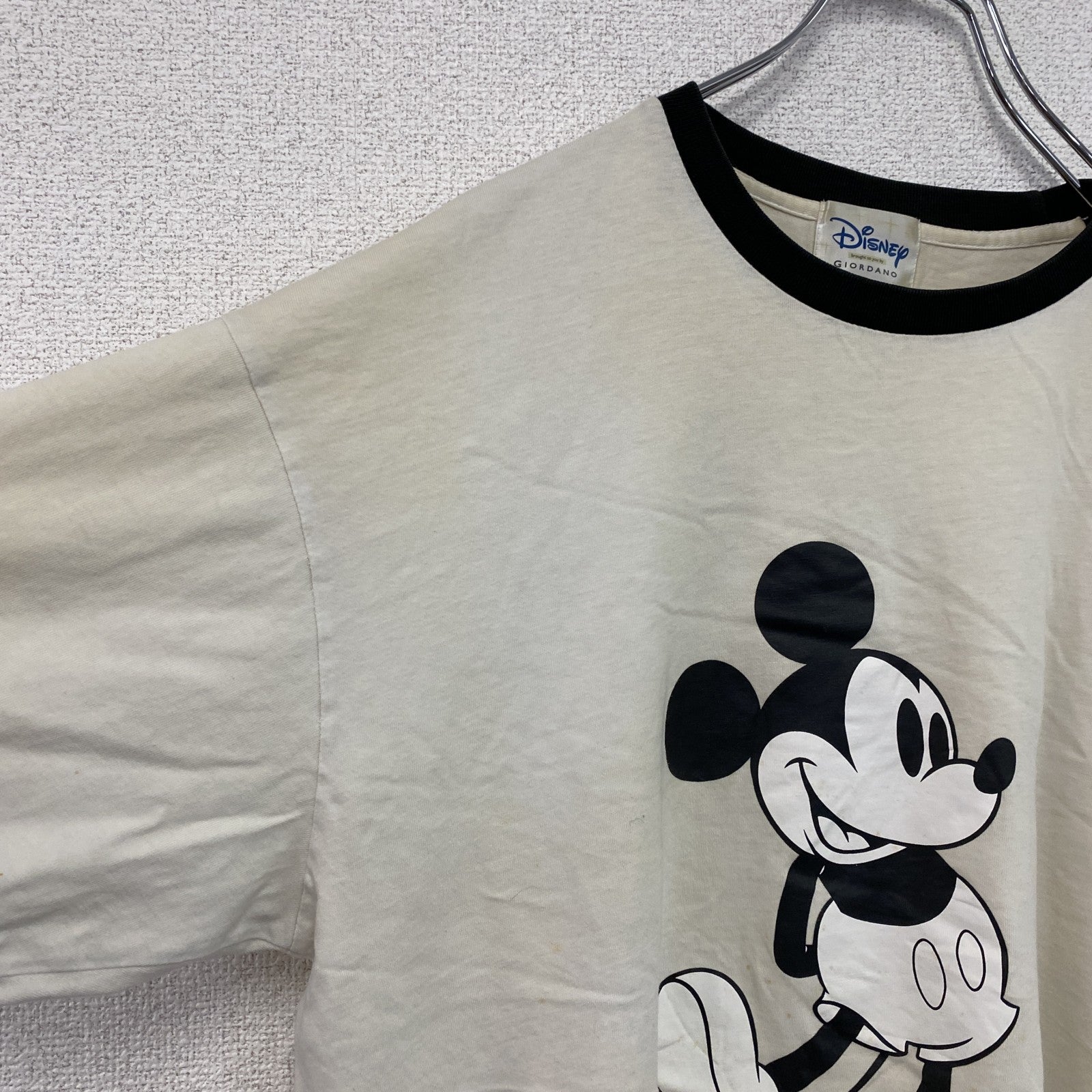 Disney　ディズニー　Mickey Mouse　ミッキーマウス　半袖キャラクターTシャツ　リンガーT　白　ホワイト　XLサイズ