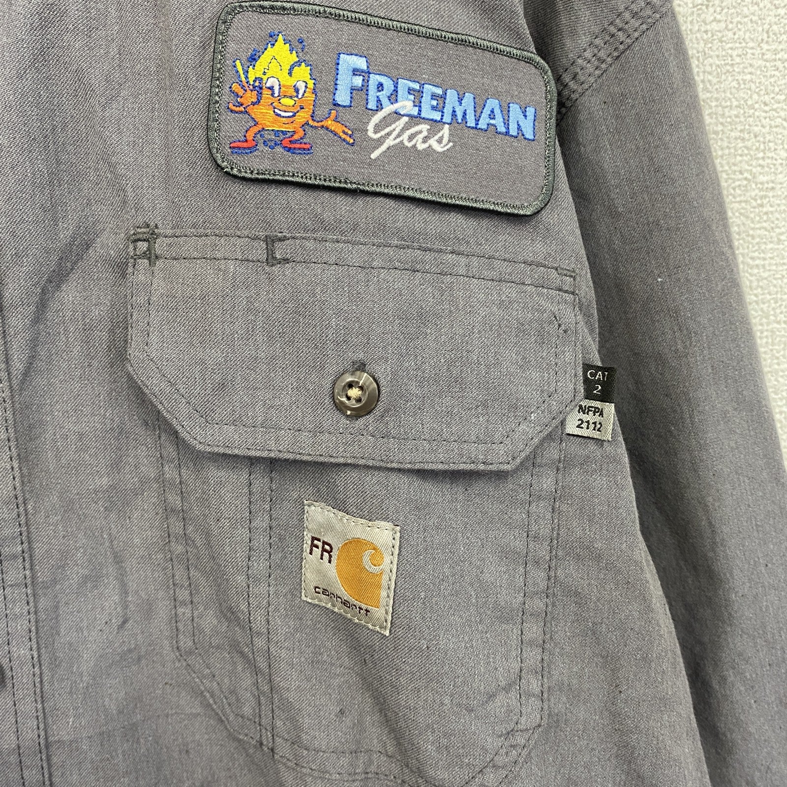Carhartt　カーハート　長袖ワークシャツ　ボタンダウンシャツ　FR　灰色　グレー　Lサイズ